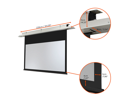 Celexon Deckeneinbau Leinwand Motor Expert Motorisiert schwarz/weiß 99 Zoll Maße nah