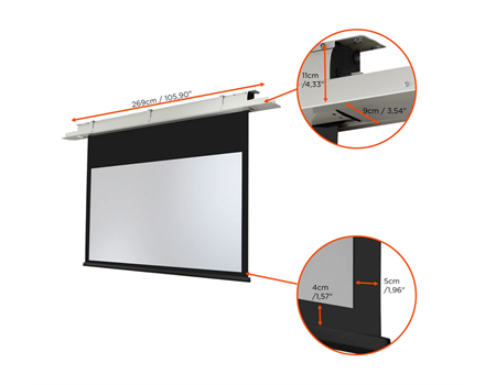 Celexon Deckeneinbau Leinwand Motor Expert Motorisiert schwarz/weiß 112 Zoll Maße nah