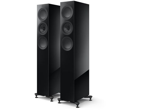 KEF R5 Meta / Paar hochglanz schwarz Frontansicht